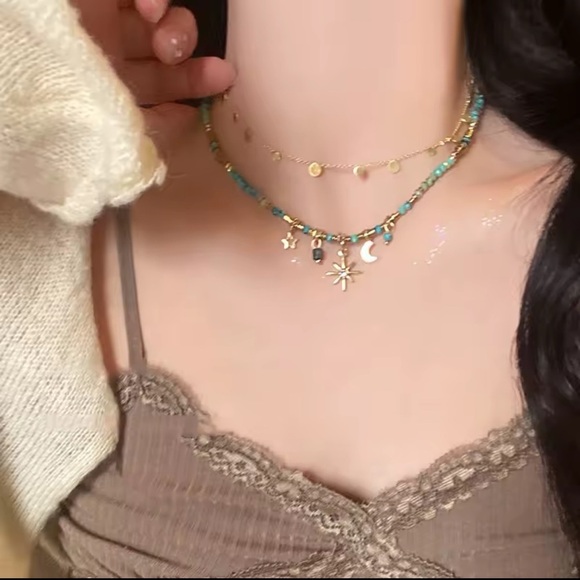 Bohemian Layered Beaded Necklace – Turquoise Stone & Charm Accents - Picture 11 of 15